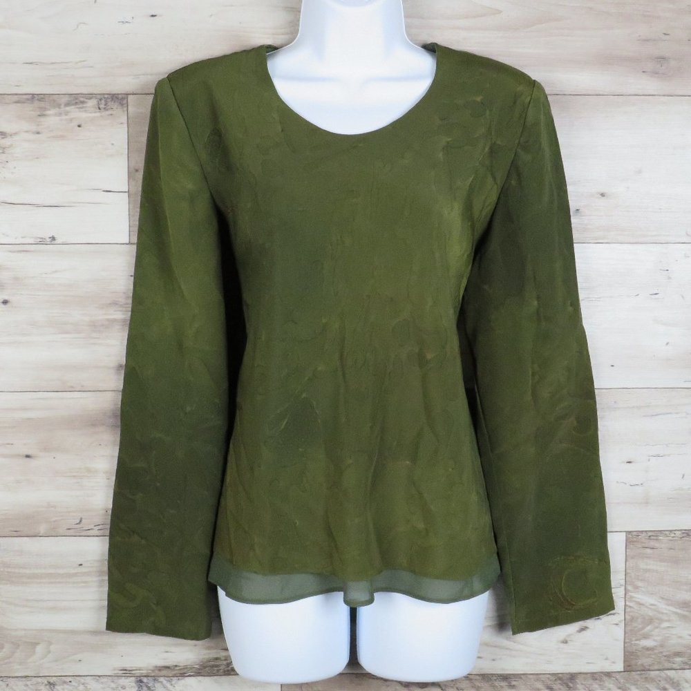 Secret* Women's Long Sleeve‎ Boat Neck Abstract Curved Hem Lined Blouse~ Size XL